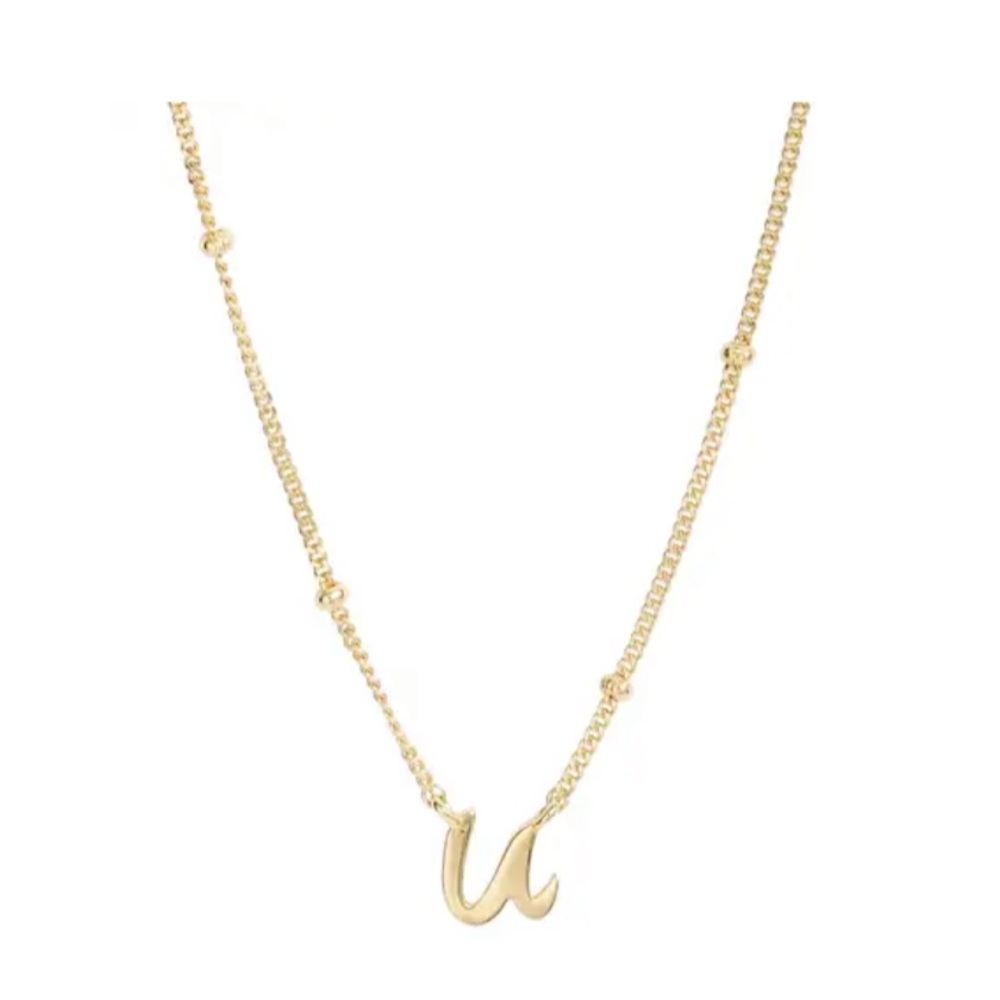 ❌Argento Vivo U Sterling Silver Rondelle Script Initial Pendant Necklace Gold U
